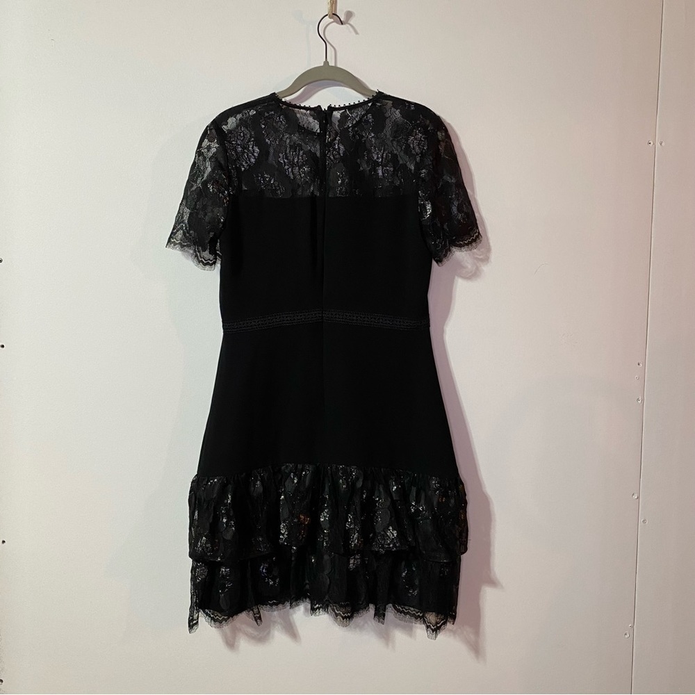 Shoshanna Black Lace Trim Short Sleeve Ruffle Hem Dress Knee Length Dress, Sz 8 - Picture 3 of 14